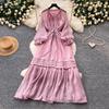 French Sweet Wind Lantern Sleeve Dress Women's Spring Strap Waist Thin A Character Temperament Long Dress Pink