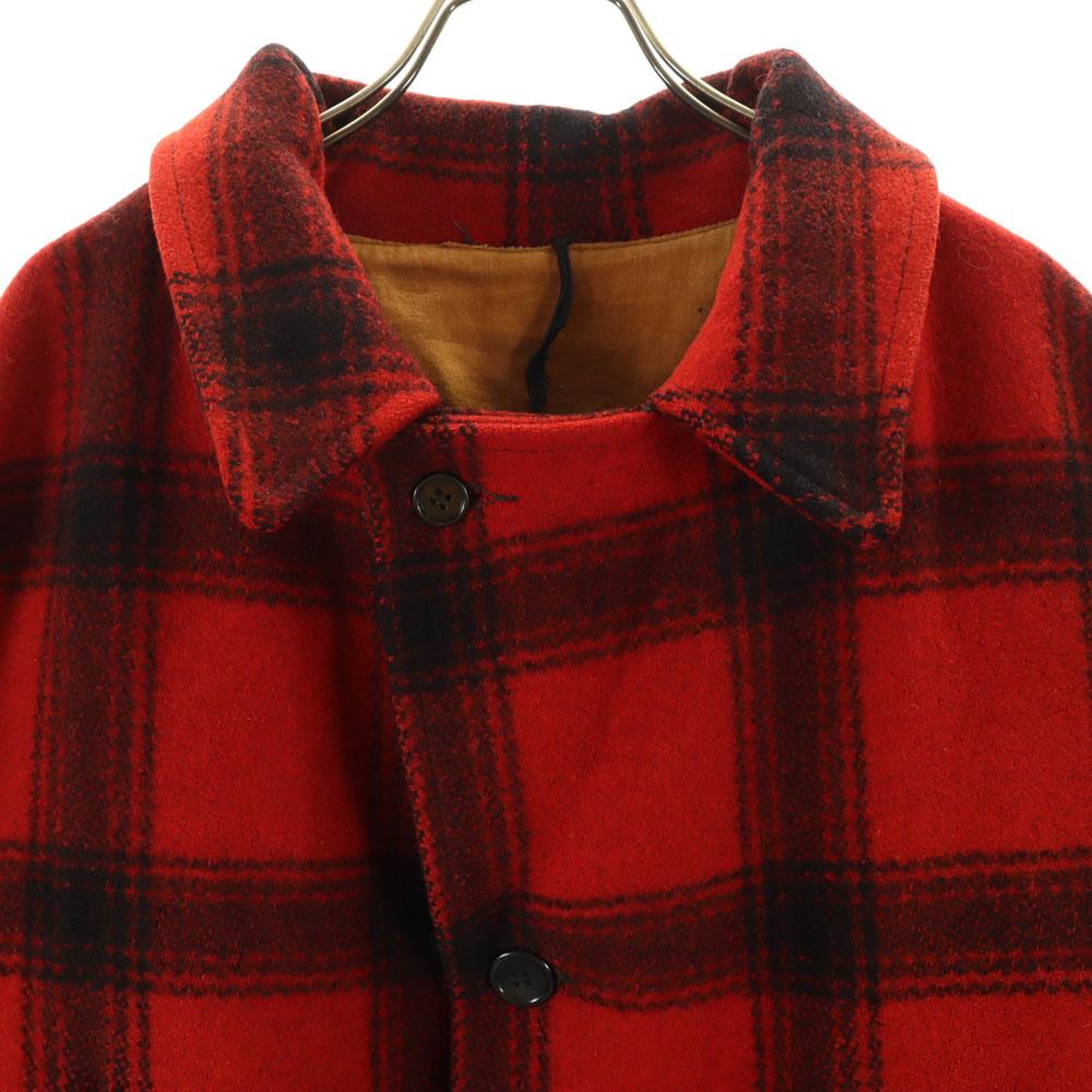 VINTAGE 40s 50s Hand warmer pocket Mackinaw Buffalo Check Pattern wool Hunting jacket Men's Used