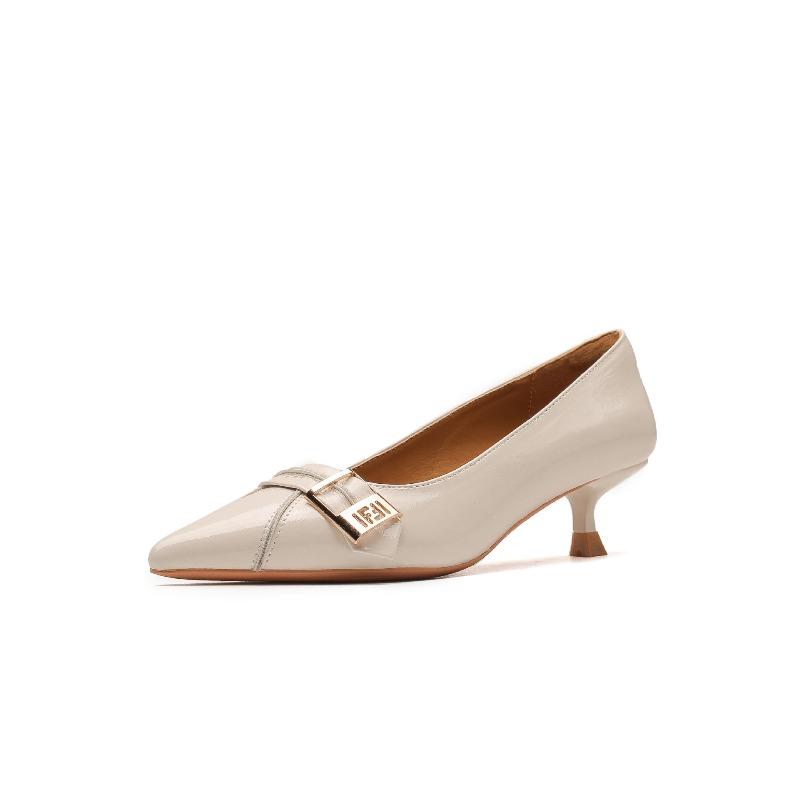 Retro small heel single shoes women's spring summer new belt buckle pointed head shallow mouth daily commuting high heels