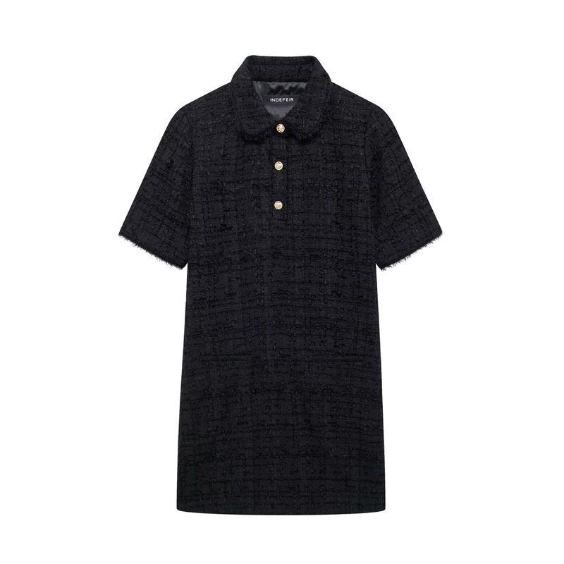 

Kaslead New Arrival Women s Clothing Fashion Style Fashion Texture Short Sleeve Lapel Short Dress 5235243 Black L