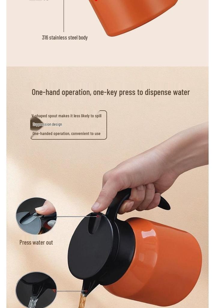 316 Stainless Steel Insulated Kettle with Tea Infuser - Small Capacity, Ideal for Home or Office Use