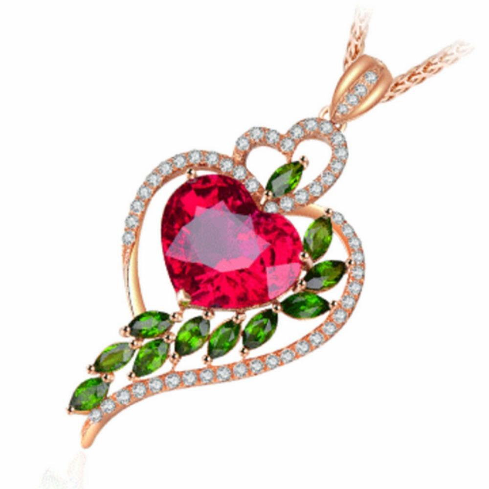 Red Zircon Peach Heart Pendant Necklace Elegant Woman Necklace Jewelry