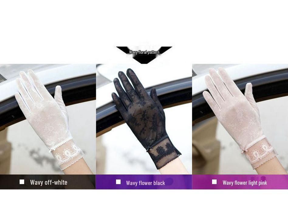 Women's Summer Sun Protection Ice Silk Touch Screen Lace Gloves - Short, Breathable, Anti-Slip, Full Finger for Driving