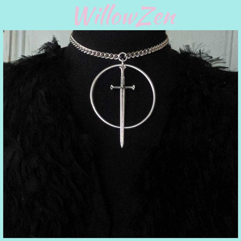 Gothic Long Sword Pendant Necklace With Alloy Material And Cross Design For Men Women