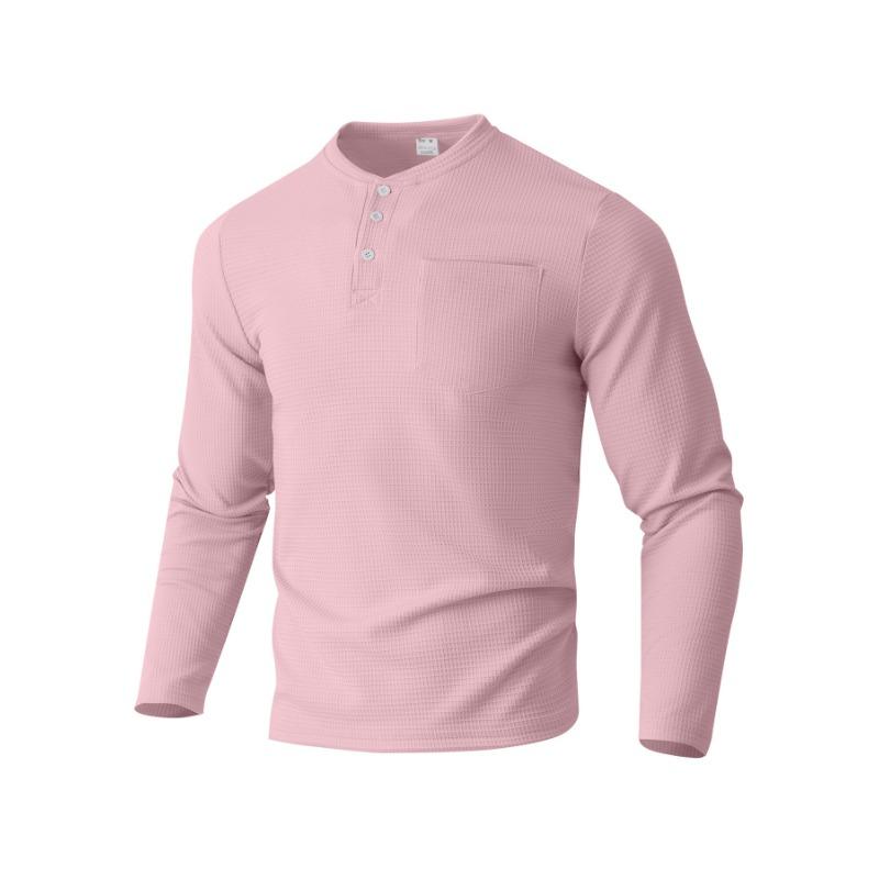 Long Sleeve Henley Shirt Autumn Collar Button Men's Casual Top Polo Shirt