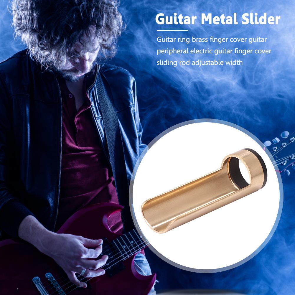 Semi-open Guitar Slide Bar with 2 End Ring Metal Finger Sleeve Adjustable Width Guitar Slide for Electric & Acoustic Guitar