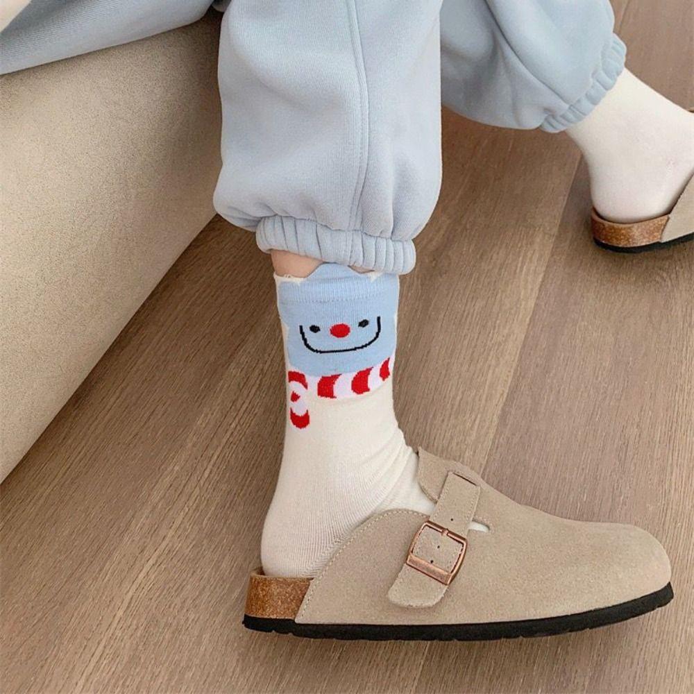 5Pairs Patchwork Short Socks Women Cute Mid Calf Socks Funny Cartoon Tube Socks  Lady