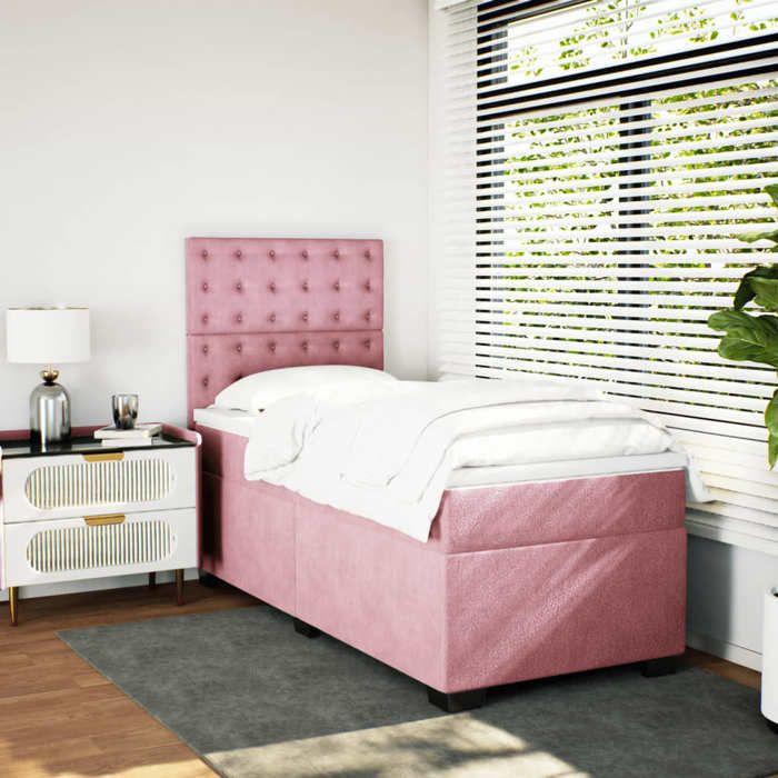 Cadre de lit avec matelas - Maison Exclusive - 80x200 cm - Velours rose - Tête de lit réglable