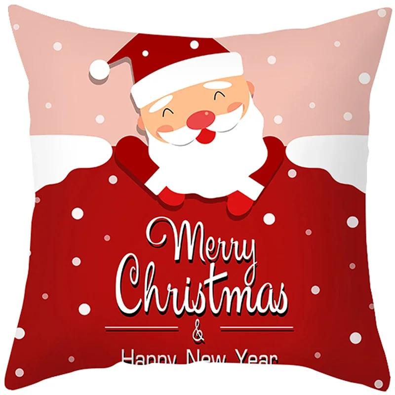 Merry Christmas Cushion Cover Santa Claus Elk Pillow Cover Living Room Sofa Home Room Decorations