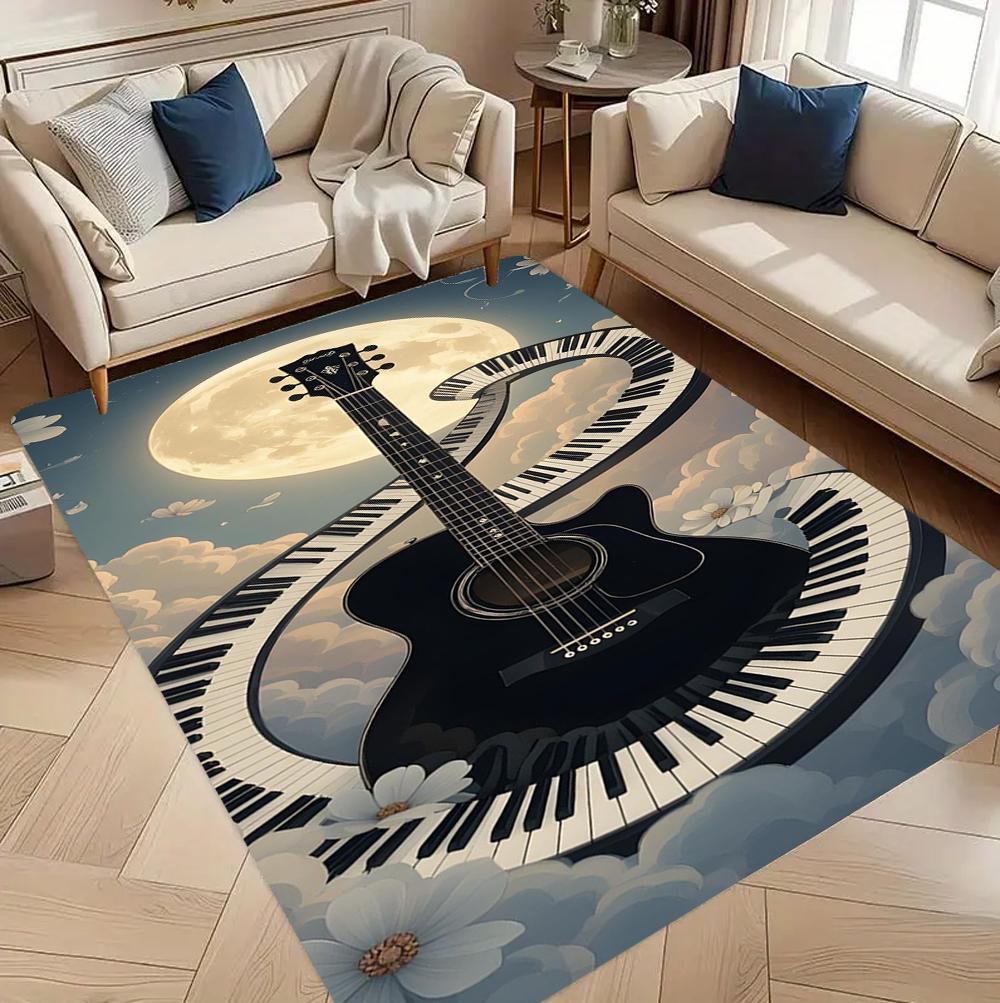 Living Room Rug Vintage Rock Guitar Art  Carpet Non-Slip Easy Clean Vibrant Nostalgic Decor Area Home Decor Mat