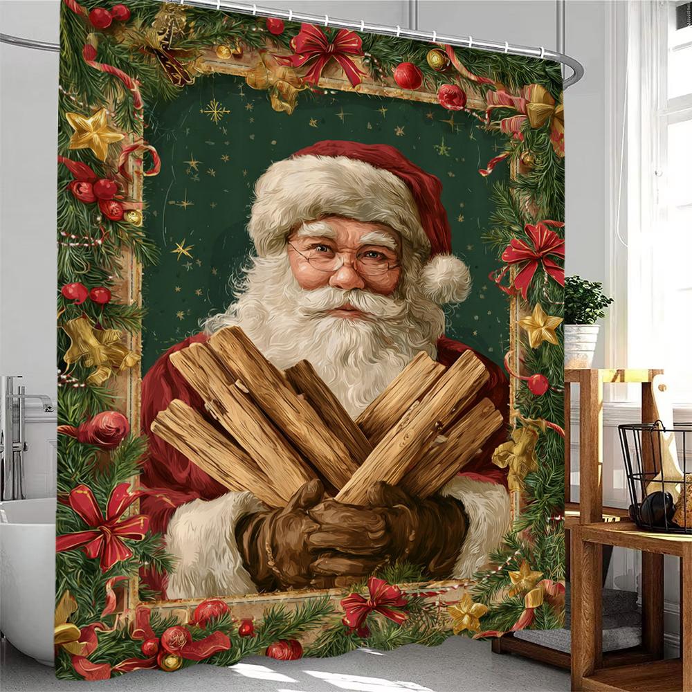 Christmas Shower Curtain Snowman Santa Claus Bath Curtain Bathroom Curtain With Hooks home Christmas holiday decorative curtain