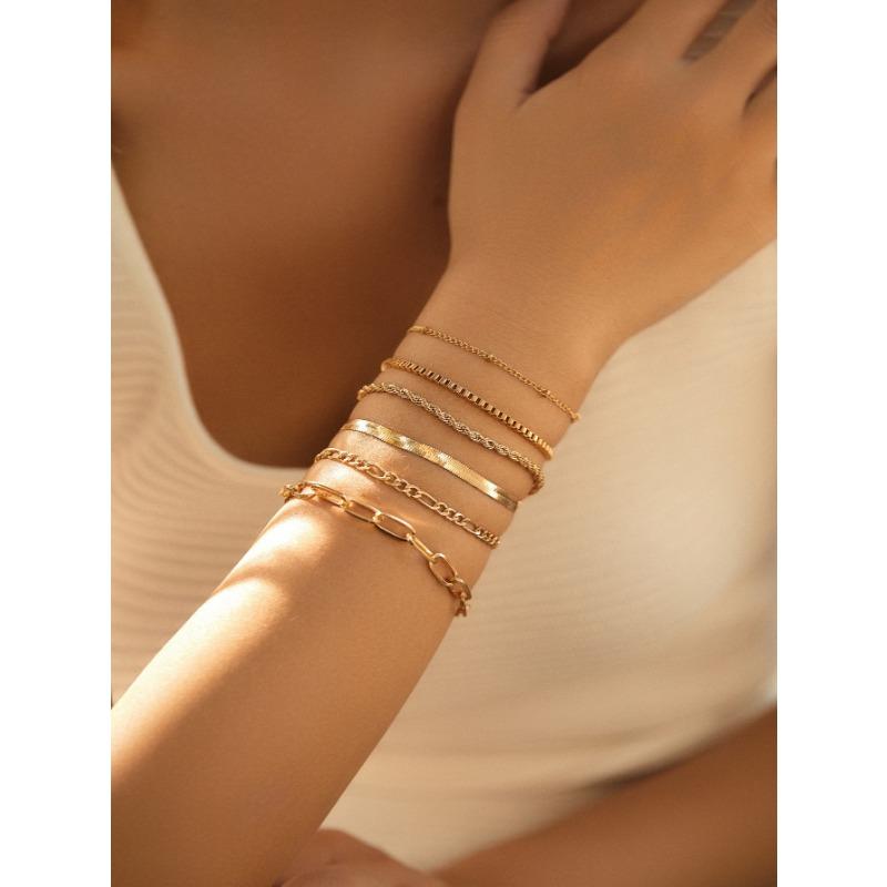 E Hot Sale, Bohemian Minimalist Bracelet, Metal Figaro Chain Twist Chain, Multi-piece Set