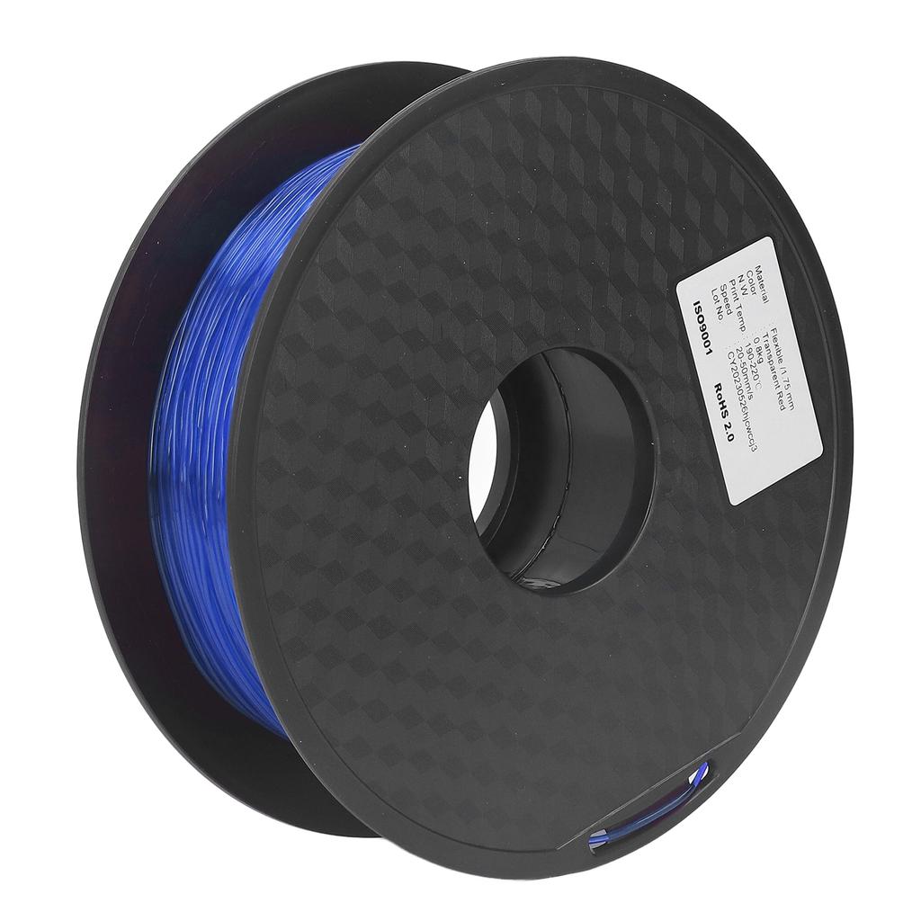 Filamento TPU 1.75mm 1KG Paquete Libre de Atascos Flexible para Consumibles de Impresora 3D FDM Azul Transparente