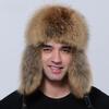 Luxury Men Bomber Hat Winter Warm Thick Fluffy Natural Fox Fur Trapper Ear Hats