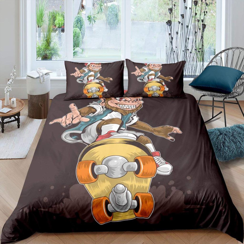 Niedlicher Affe Cartoon Tiere Bettbezug Kinder Kinder Frauen Geschenke Frischer und Natürlicher Stil Thema Schlafzimmer Dekorationen Queen Size