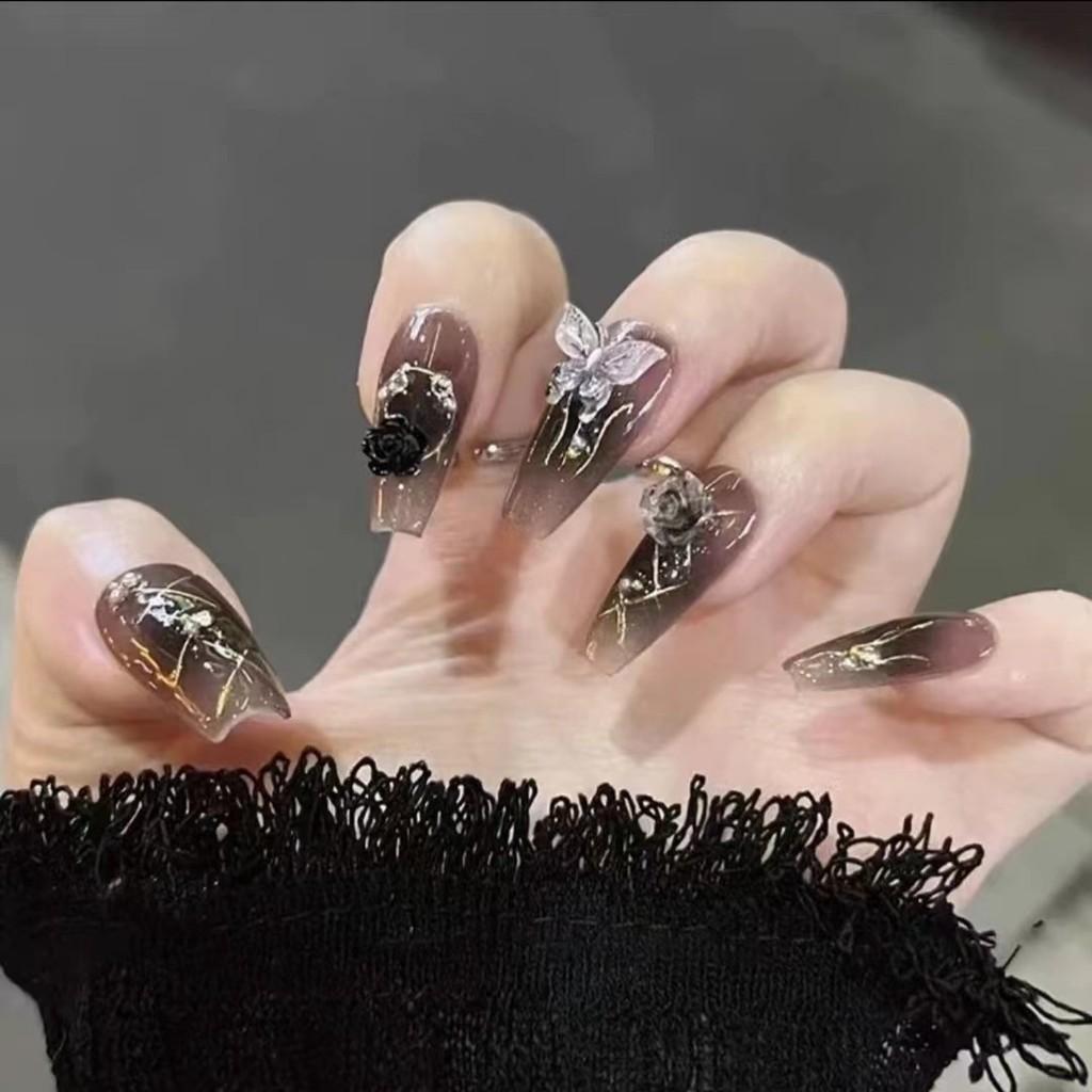 

Black Gold Butterfly Handmade Nail Art Black Girl 3d Nail Decoration Sticker XS