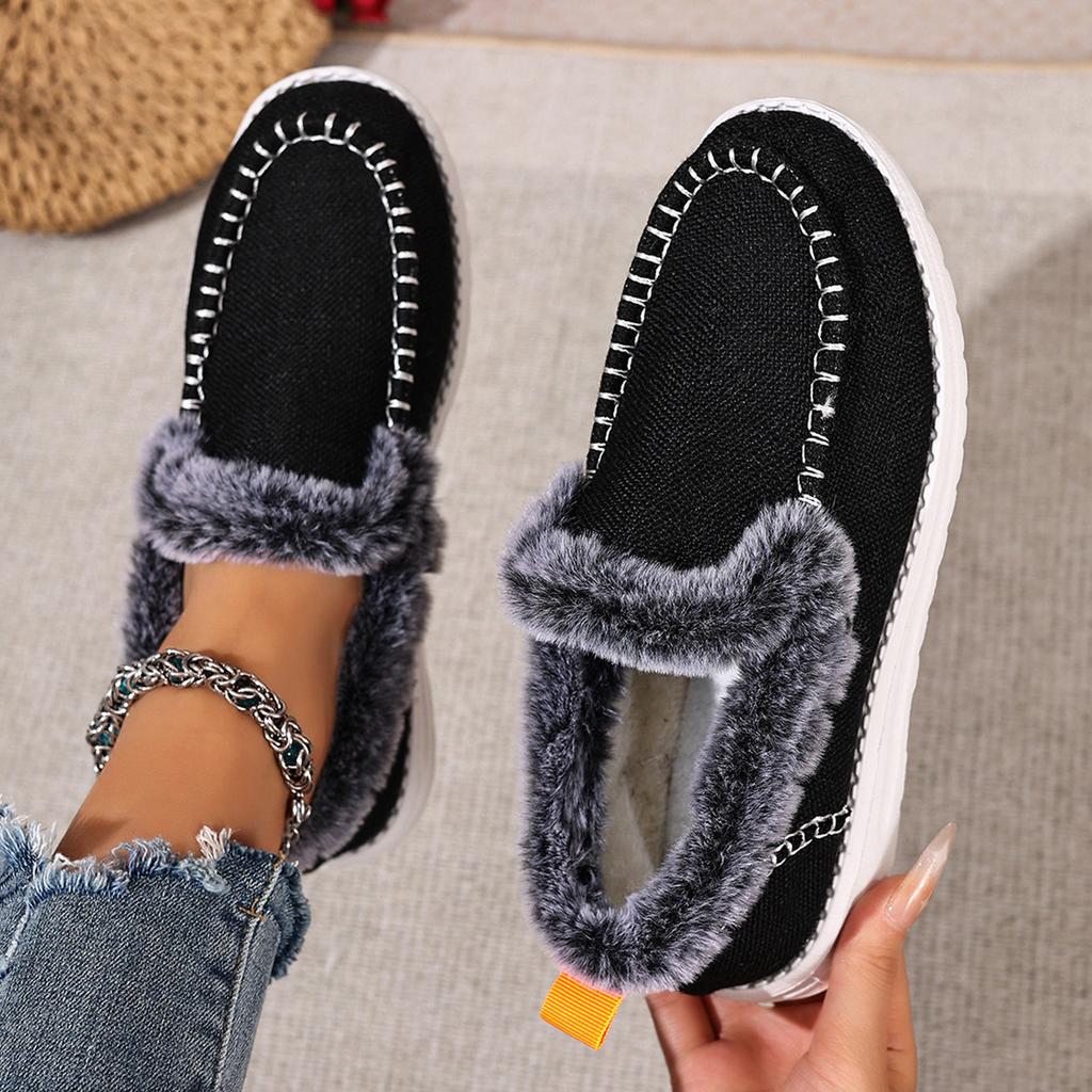 Women's Large Size Soft Sole Winter Warm Fur One Snow Boots Padded Lined Ankle Boots Anti-slip Hiking Casual Sports Cotton Boots Loafers