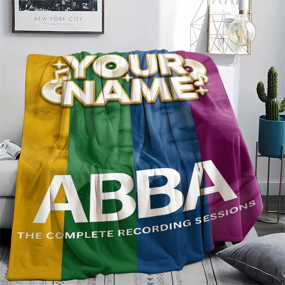 שמיכת פלנל מודפסת בדוגמת ABBA עם שם מותאם אישית, 1 יחידה, מתאימה לכל העונות, לקישוט הבית, לחום ונוחות, מתנות, מתנת חג