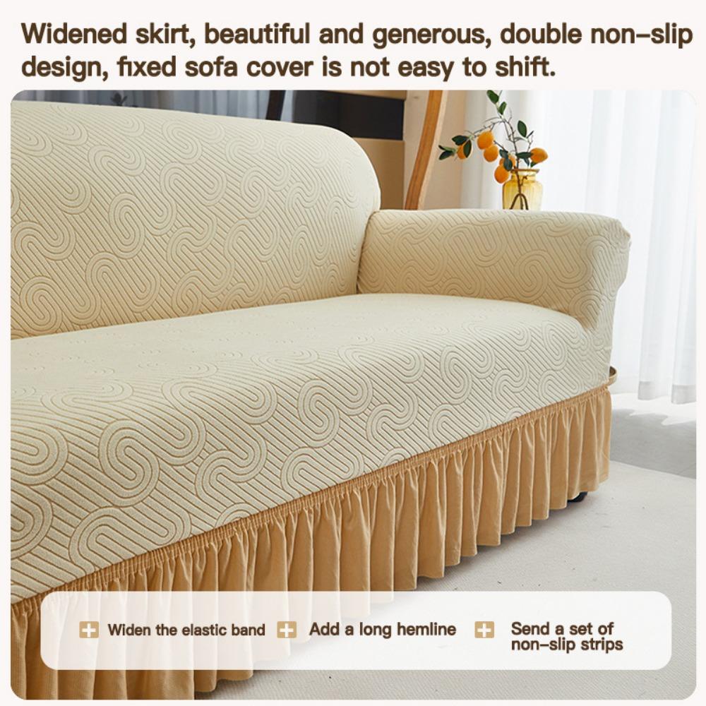Elastic Sofa Cover Full Protection Wavy Hem Stretchable Couch Slipcover for Home Office Furniture Protector