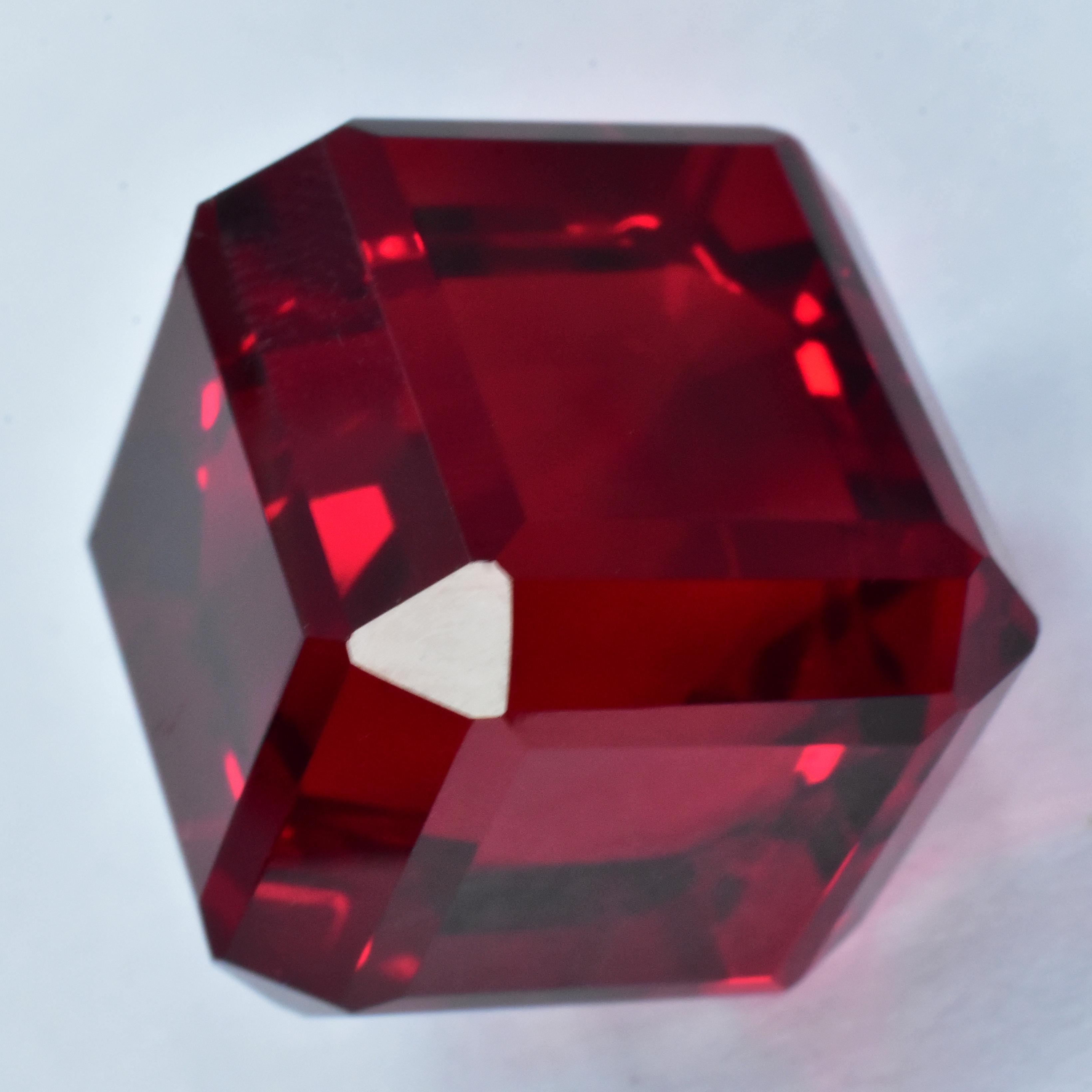 

CERTIFIED Extremely Rare Lab-Created Red Ruby 53.40 Ct Loose Gemstone Cube Cut S-1231 18.22 mm approx червоний