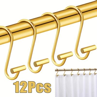12Pcs Shower Curtain Hooks Rustproof Corrosion Resistant Strong Load-bearing Curtain Rings S-Shaped Electroplated Curtain Hooks