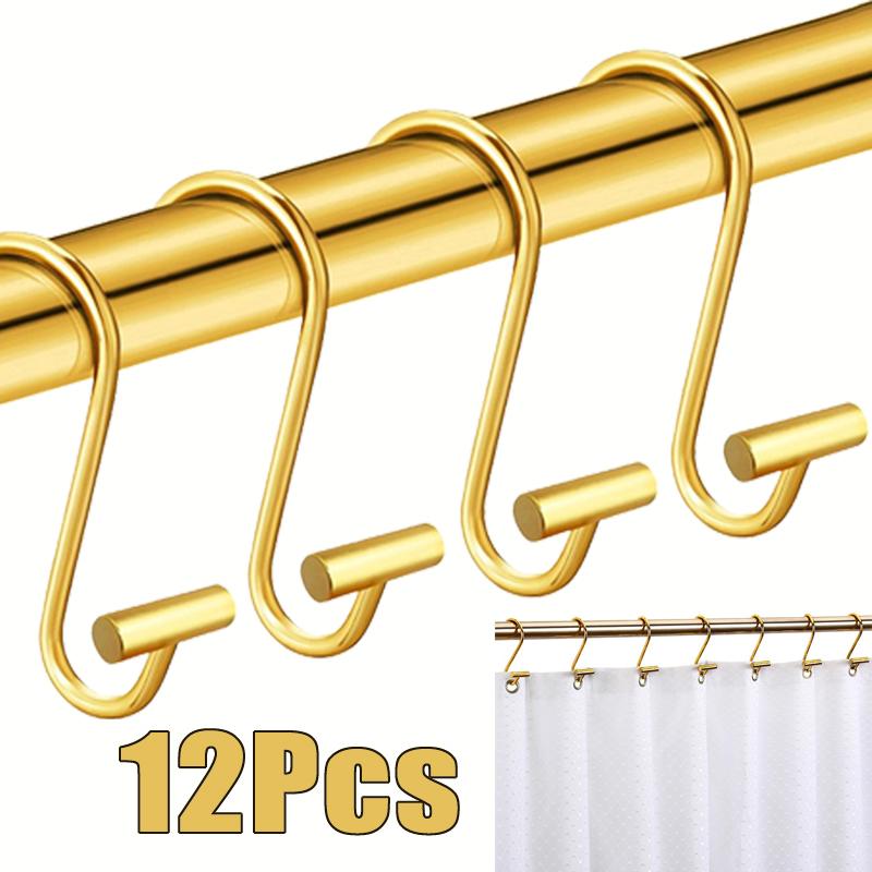 12Pcs Shower Curtain Hooks S-Shaped Electroplated Curtain Hooks Rustproof Corrosion Resistant Strong Load-bearing Curtain Rings