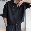 INCERUN Oversized Men Lapel Neck Half Sleeve Oblique Placket Casual Loose Shirts