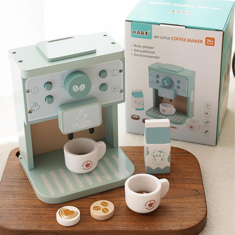 Simulated Coffee Machine & Pretend Cookie Maker Set Wooden Toys for Playing House Kitchen Fun Toys Children's Role Playing