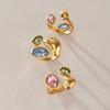 Elegant Colored Glass Open Ring for Women Stainless Steel Waterproof Non-Tarnish Jewelry for Prom Banquet Anniversary Gifts