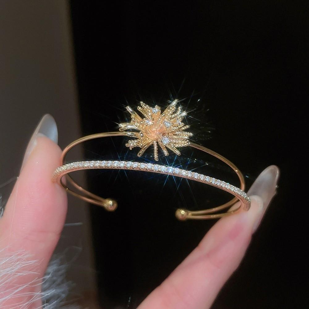 Arm Cuff Flower Wide Open Bangle Zircon Exaggerated Bracelet Unique Flower Cuff Bangles  Women