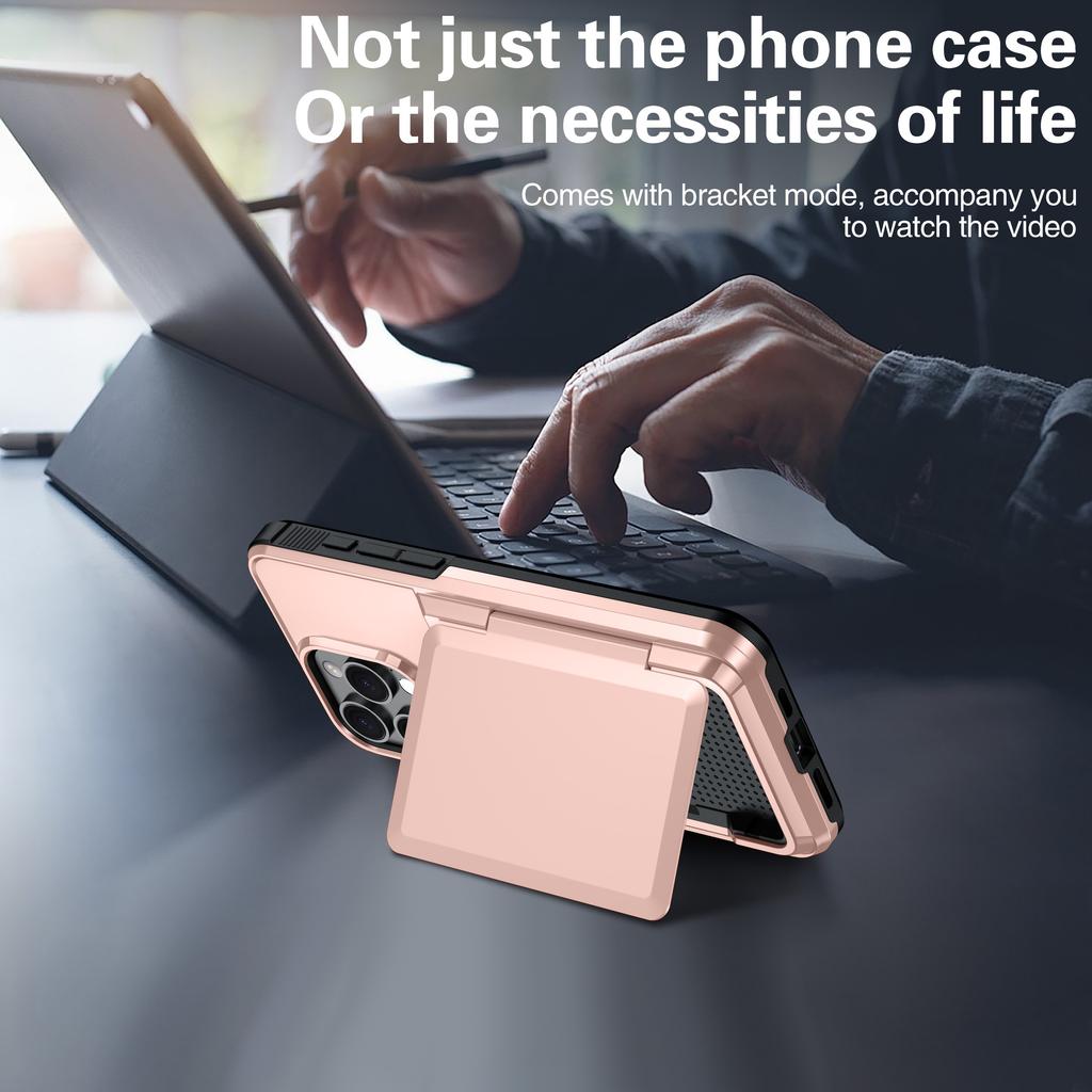 For iPhone 13 Pro Cases Card Slot TPU+PC Kickstand Phone Case