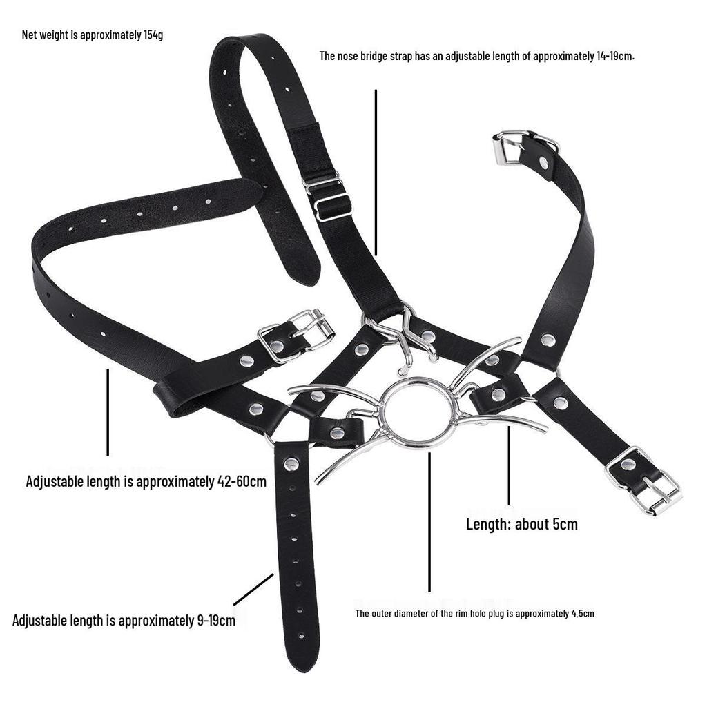 Unisex Simulated Harness Mouth Gag with Metal Nose Hook, Spider Fork & Ball Gag