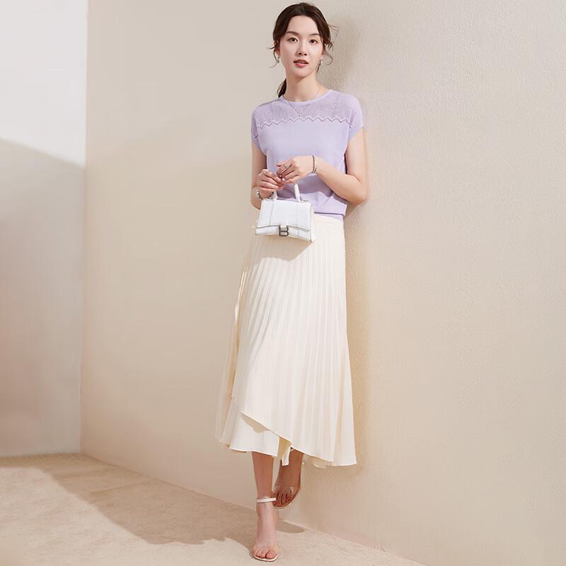 Tu Huang Women's Mulberry Silk Blend Hollow-Out Knit T-Shirt