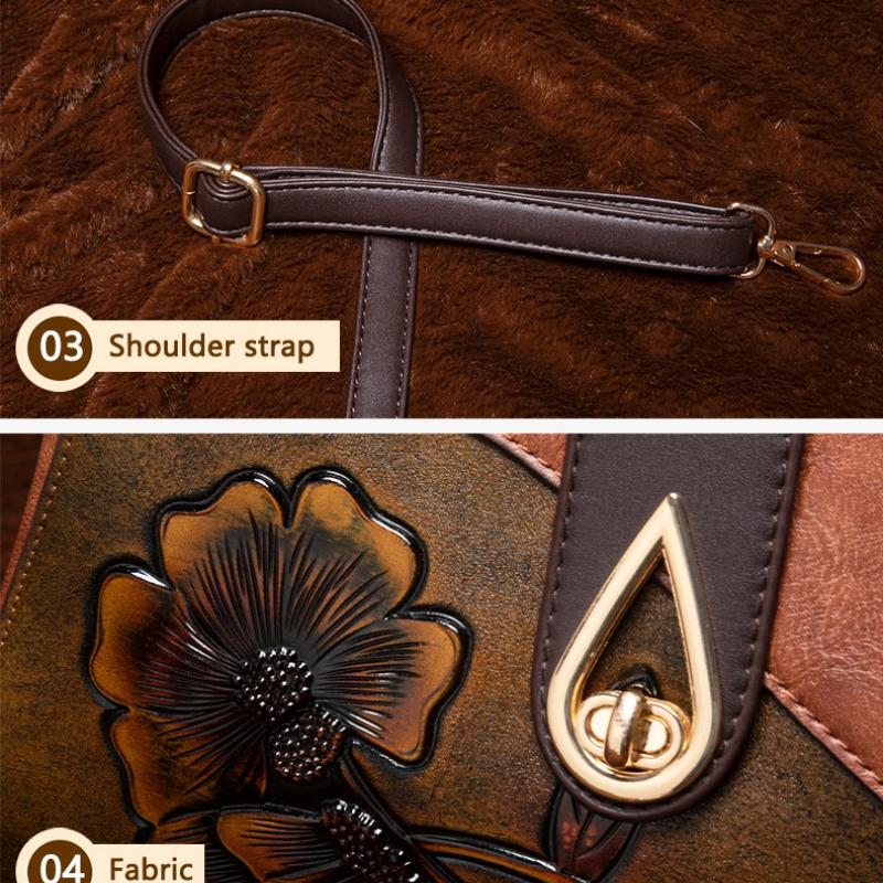 2025 Vintage Shoulder Crossbody Bags for Women Splicing Literary Embossed Handbag For Ladies Gift Purse PU Leather Women Bags