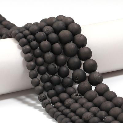1 Strand 6/8/10mm Natural Black Druzy Agates Stone Beads Round Loose Beads For Jewelry Making DIY Bracelets Necklace Accessories