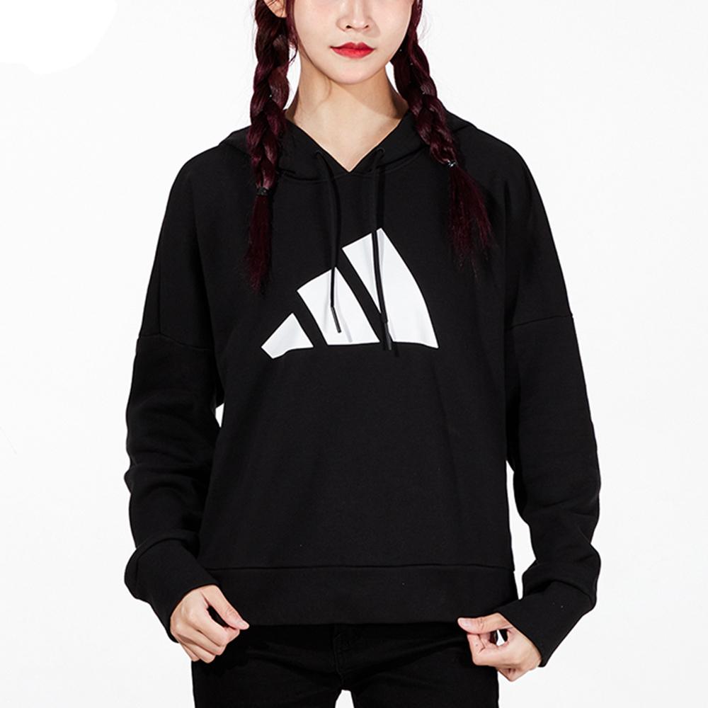 Adidas Logo Print Sports Hoodie Women Tops Black H57339