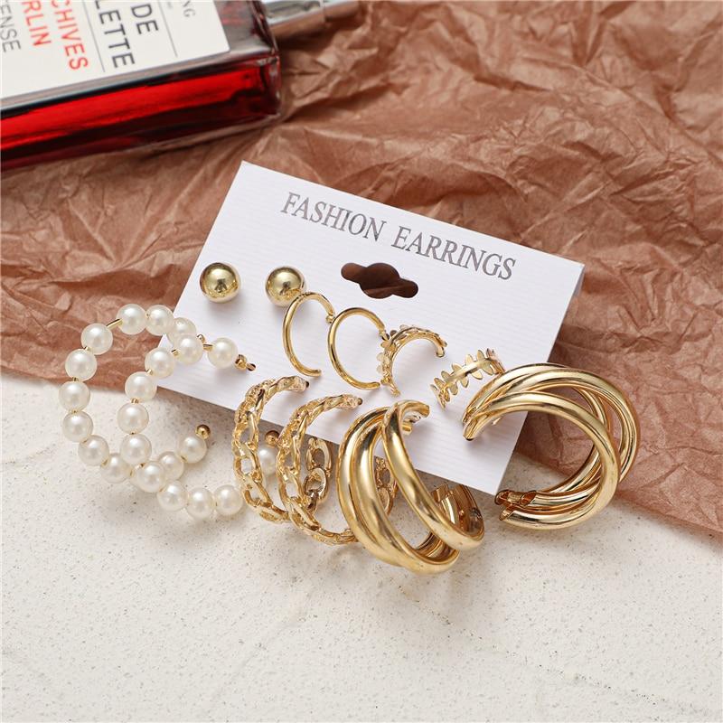 IF ME Trendy Geometirc Gold Round Hoop Earrings Set For Women Big Leopard Resin Hoop Earrings Accessories Jewelry Party