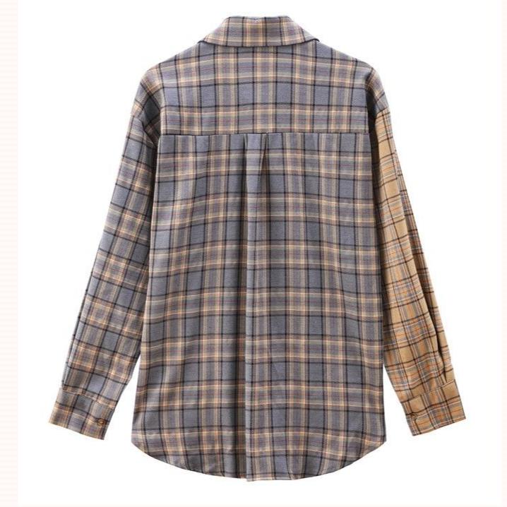 Fashion Printed Spliced Button Pockets Plaid Shirt Female Clothing  Spring and Autumn New Casual Tops Commuter Blouse