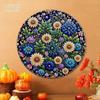Vintage Round Mandala Metal Wall Art 8 Inch Turquoise Blue Golden Boho Decor Aluminum Sign Home Bar