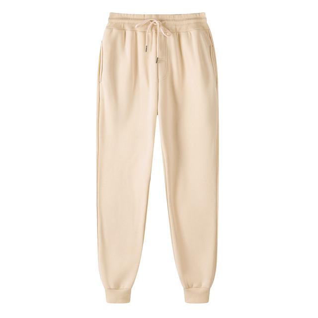 Men'S Laced Sports Casual Lined Pure Color Long Pants For Autumn And Winter