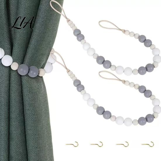 Decorative Curtain Accessories Boho Beaded Tieback, Modern Holder with Adhesive Hook, Room Decor Accents No Drilling Required, Drapery Holdback