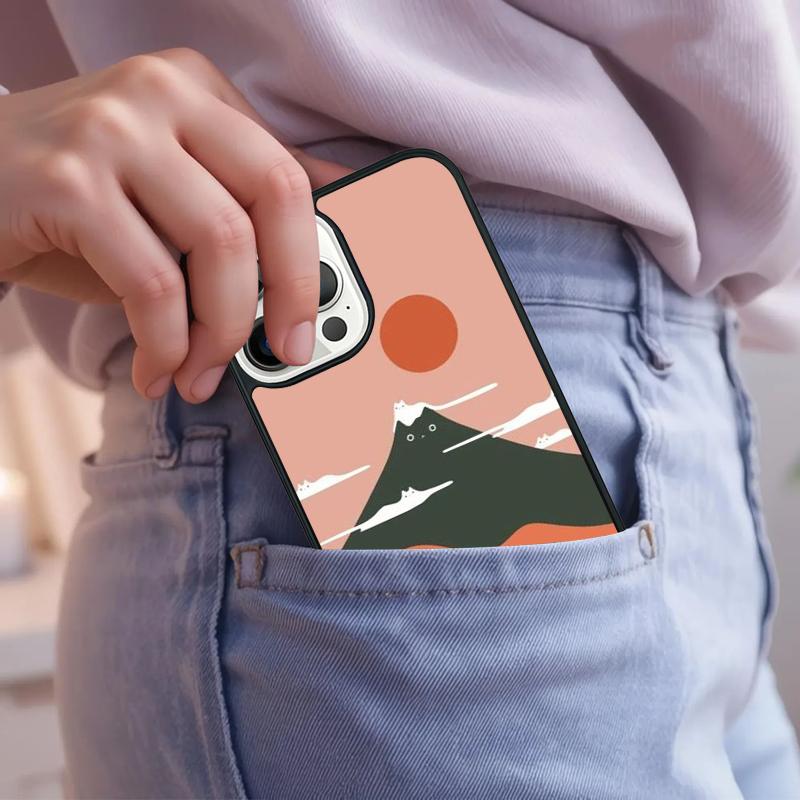 Abstract Cat Mount Fuji Japan Landscape Phone Case For iPhone 17 Air 15 16e 14 13 Pro Max Coque 12 11 Pro Max PLUS cover