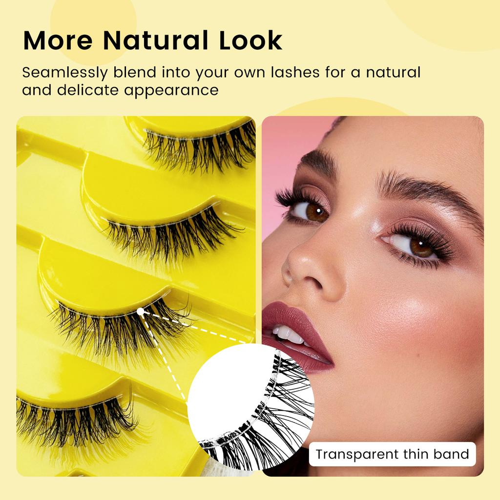 Natural Whole Cat Eye Eyelashes, Chemical Fiber Transparent Stems 10 Pairs of Yellow Tray Half Eyelashes