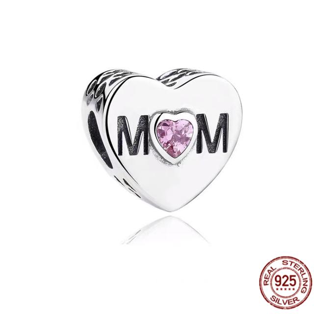 Auténtica Plata de Ley 925 Te Amo Mamá Corazón Abalorio Apto Pulsera Brazalete Dulce Moda Joyería Fina Regalo Para Mujeres