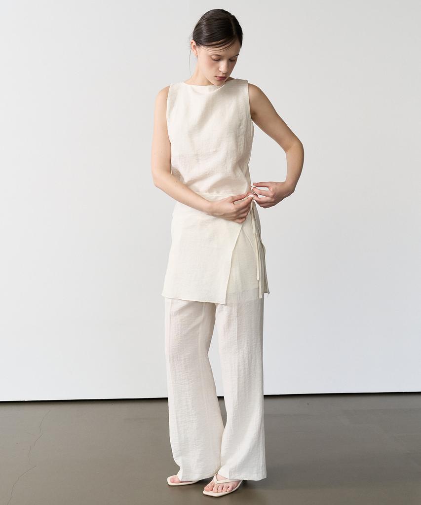BIBYSEOB (2-Piece) Linen Elastic Waist Pants Oatmeal [T62]