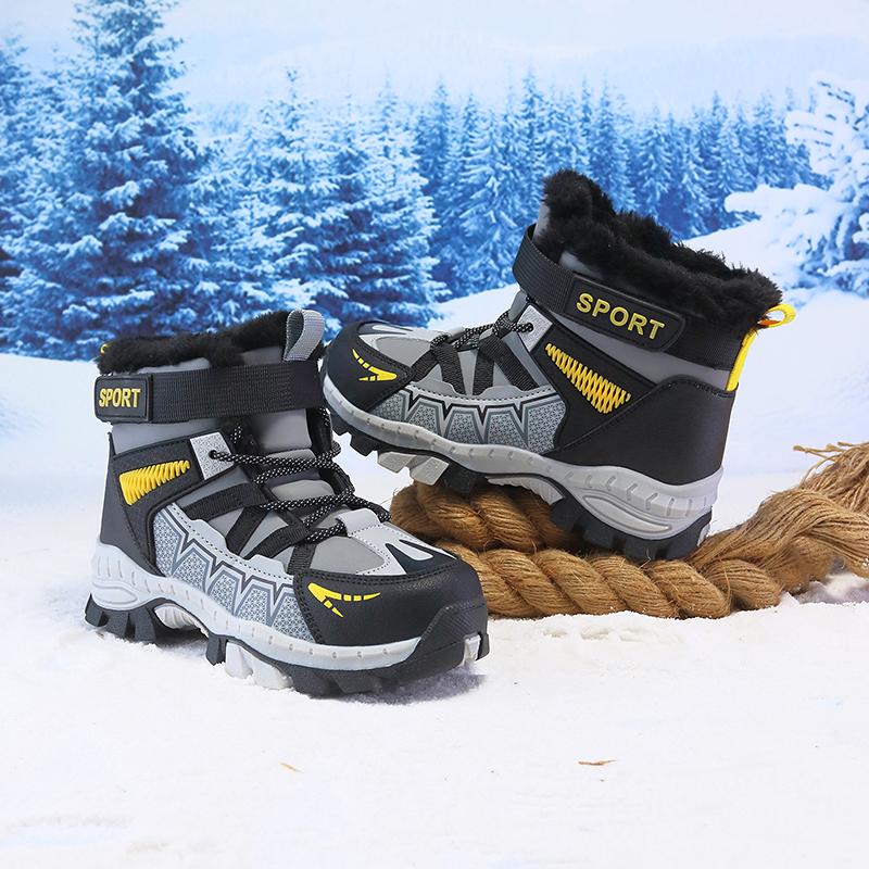 Boy's Winter Snow Boots with Plush Insulation Anti Slip Outdoor Sports Snow Boots