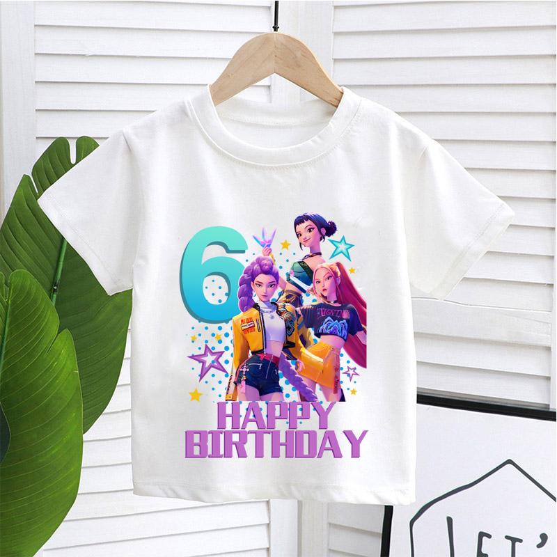 Kpop Demon Hunters Clothing Party Supplies Casual T-shirt Boys Birthday Number 1-9 Print Short Sleeve Girl Clothes Base Tee Tops