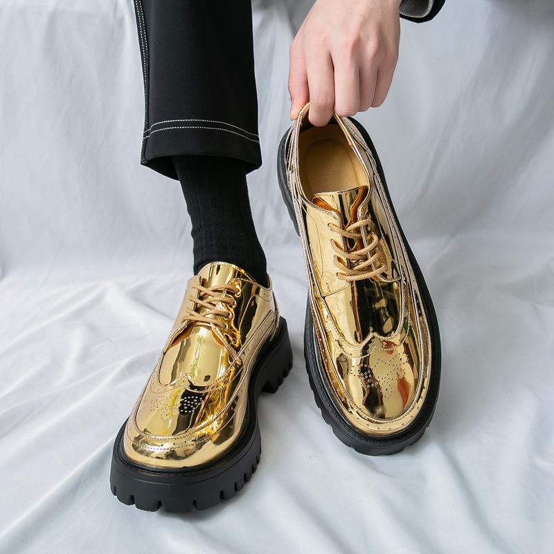 2025 Men s White Leather Brogue Low-Top Casual Lace-Up Shoes 41