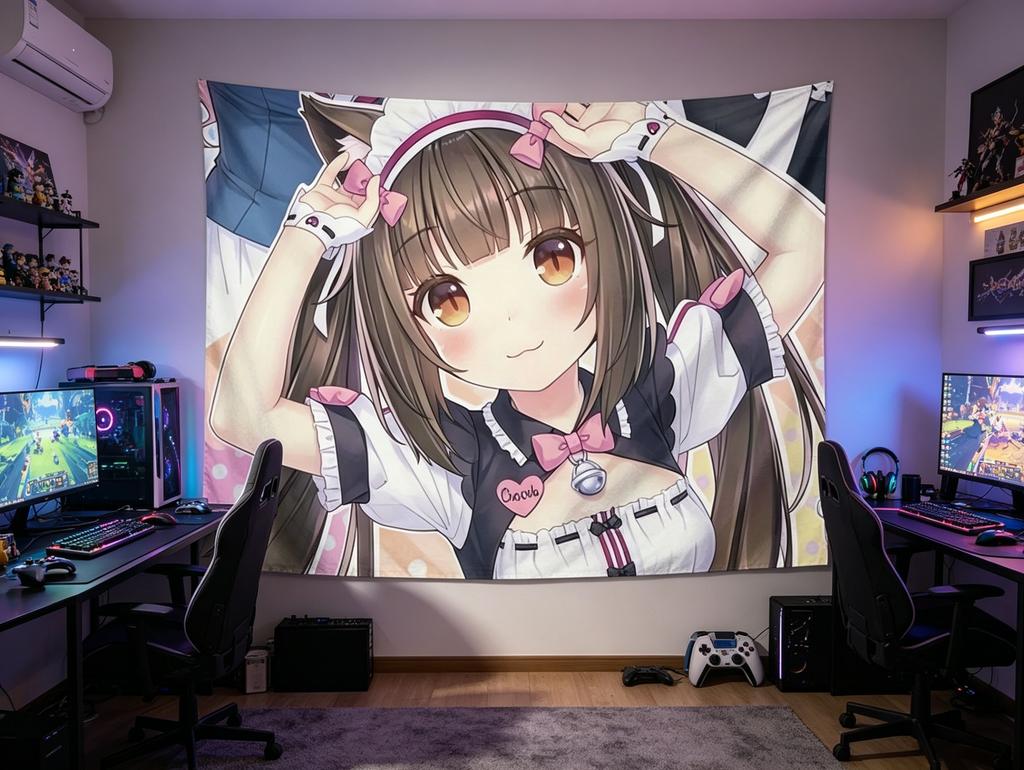 1Pc Nekopara Anime Decor Tapestry Chocola Cat Girl Themed Wall Hanging Decorative Wall Cloth Cute Cat Ear Maid Character Design