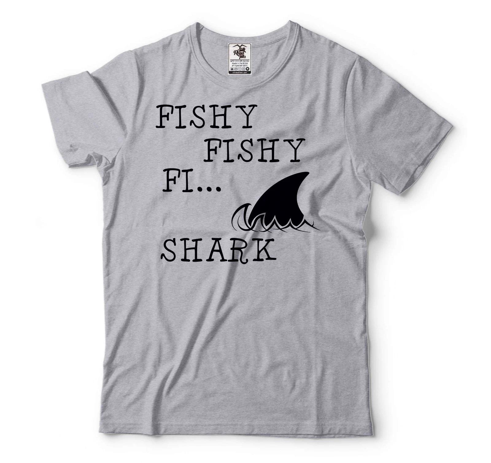 Mens Funny Fishing T-shirt Fishy Fishy Shark Tee Fishing Gifts Fisherman Tee S